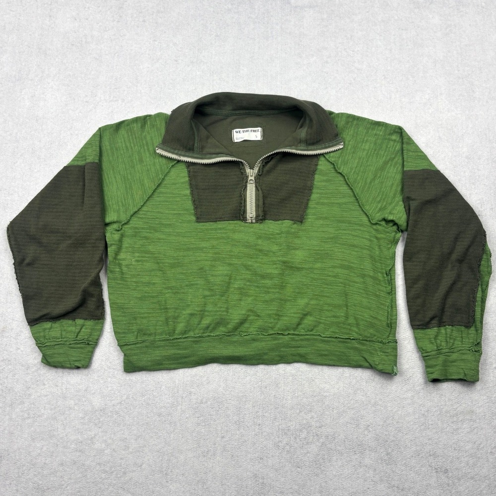 We The Free Free People Half Zip Sweatshirt Womens S Green Cropped Pullover Top